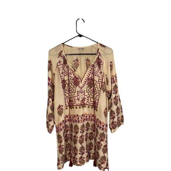 Mira Boho Cream purple and Burgundy brass embellishments Tunic Top Resortwear - Picture 2 of 7